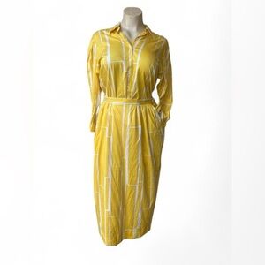 Vintage 70s/80s Jaeger London Yellow Skirt, Blouse Set W/Pockets Size 14